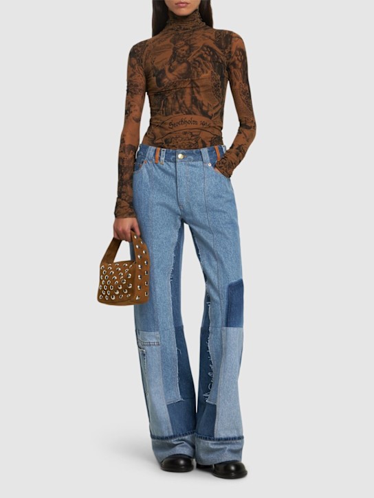 Marine Serre: Upcycled mid rise wide jeans - women_1 | Luisa Via Roma