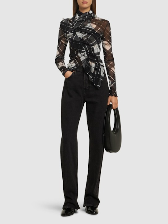 Jean Paul Gaultier: Distorted Tartan printed mesh draped top - women_1 | Luisa Via Roma