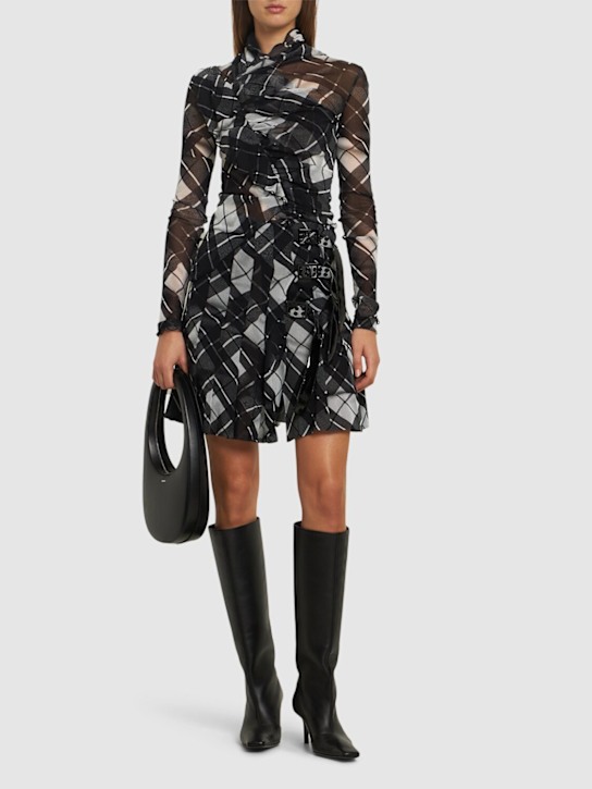 Distorted Tartan printed mesh skirt - Thumbnail 2