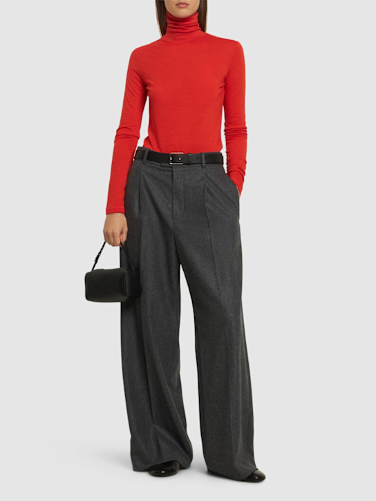 Jil Sander: Top collo alto in misto lana con logo - women_1 | Luisa Via Roma