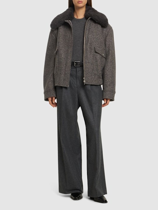 Stella McCartney: Teddy wool blend zipped jacket - Brown/Multi - women_1 | Luisa Via Roma