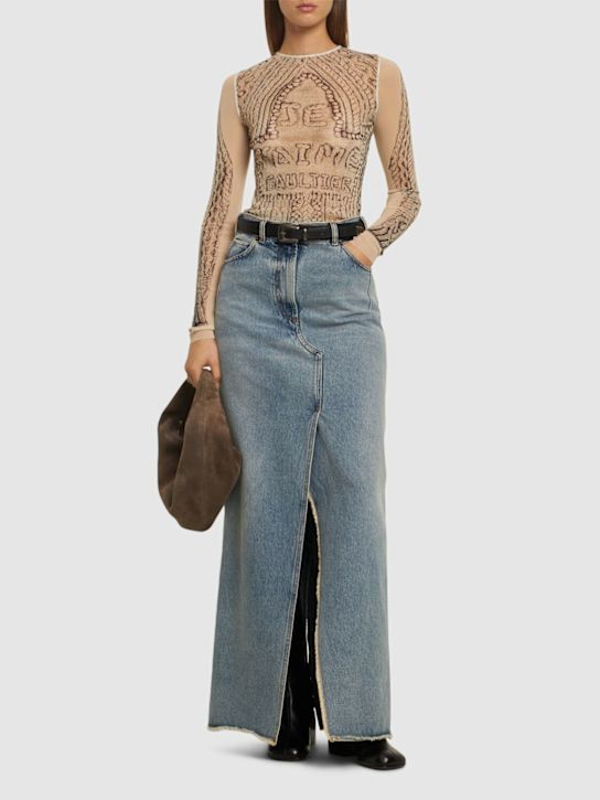 Jean Paul Gaultier: Pull Je T'aime printed mesh top - women_1 | Luisa Via Roma