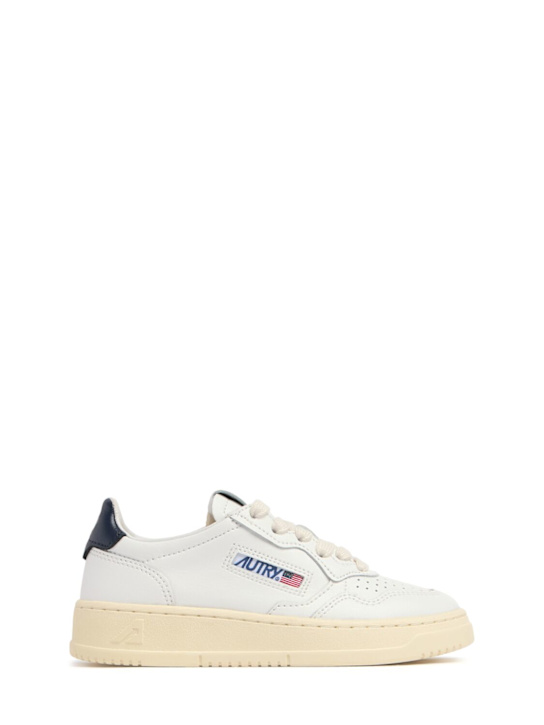 Autry: Medalist low leather lace-up sneakers - White/Blue - kids-boys_0 | Luisa Via Roma
