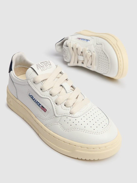 Autry: Medalist low leather lace-up sneakers - White/Blue - kids-boys_1 | Luisa Via Roma