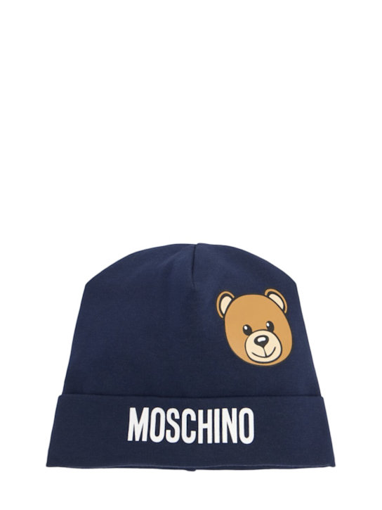 Moschino: Bedruckte Beaniemütze aus Baumwolle - Dunkelblau - kids-boys_0 | Luisa Via Roma