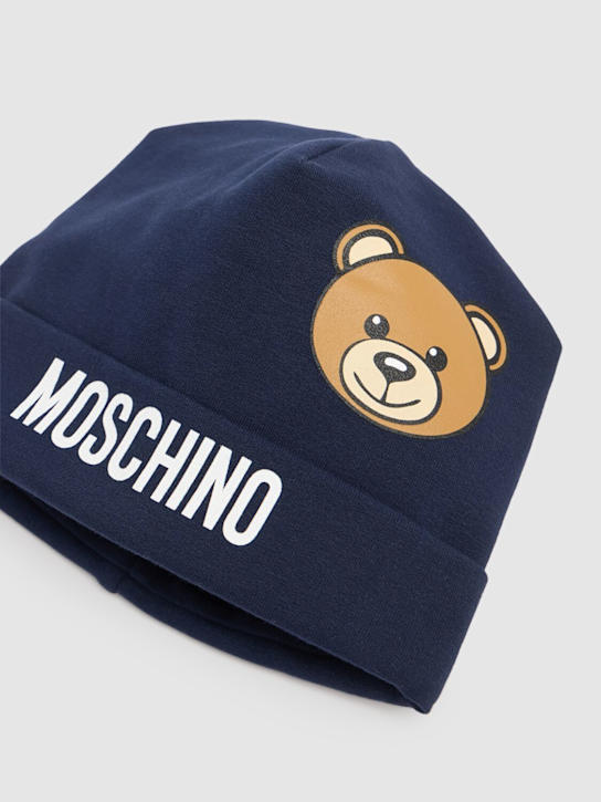 Moschino: Bedruckte Beaniemütze aus Baumwolle - Dunkelblau - kids-boys_1 | Luisa Via Roma