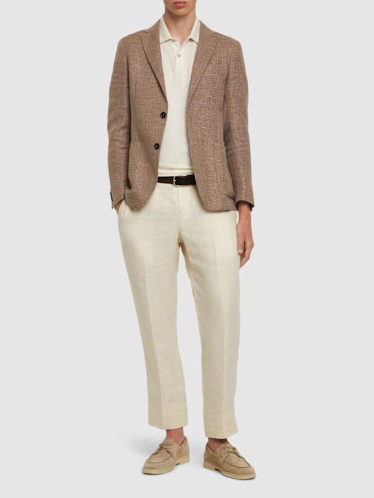 Zegna: Linen & cotton single breasted blazer - men_1 | Luisa Via Roma