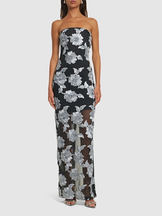 Rotate: Flower print mesh long dress - Grey/Black - women_1 | Luisa Via Roma