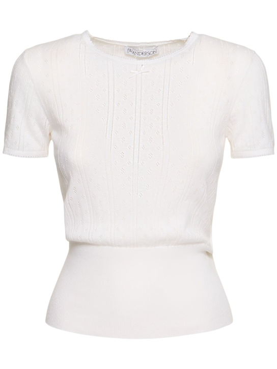 JW Anderson: Cotton pointelle cap sleeve t-shirt - women_0 | Luisa Via Roma