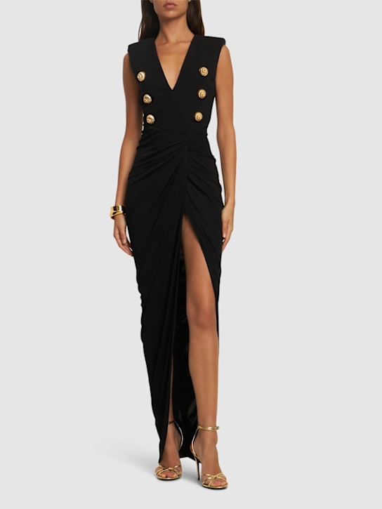 Balmain: Tailored fluid crepe long dress - women_1 | Luisa Via Roma