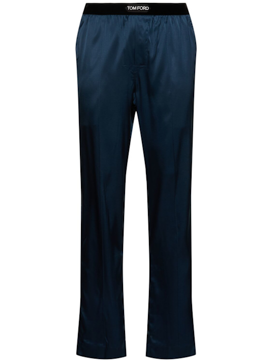Tom Ford: Pantaloni pigiama in raso di seta - Deep Ocean - men_0 | Luisa Via Roma
