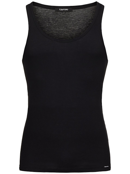 Tom Ford: Cotton & modal rib tank top - Black - men_0 | Luisa Via Roma