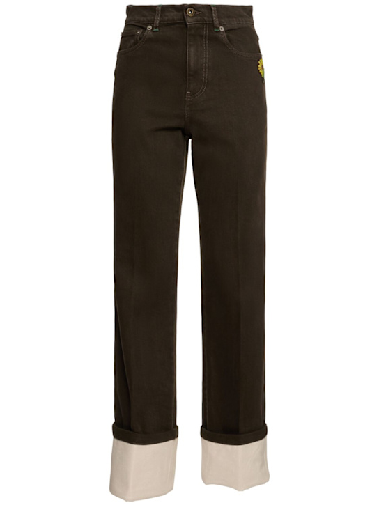 Contrast hem high waist straight jeans
