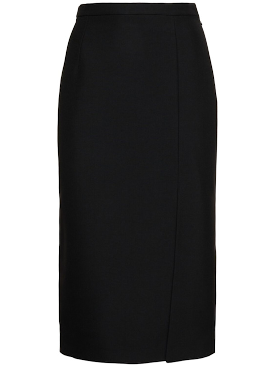 Michael Kors Collection: Wool blend gabardine side slit skirt - Black - women_0 | Luisa Via Roma