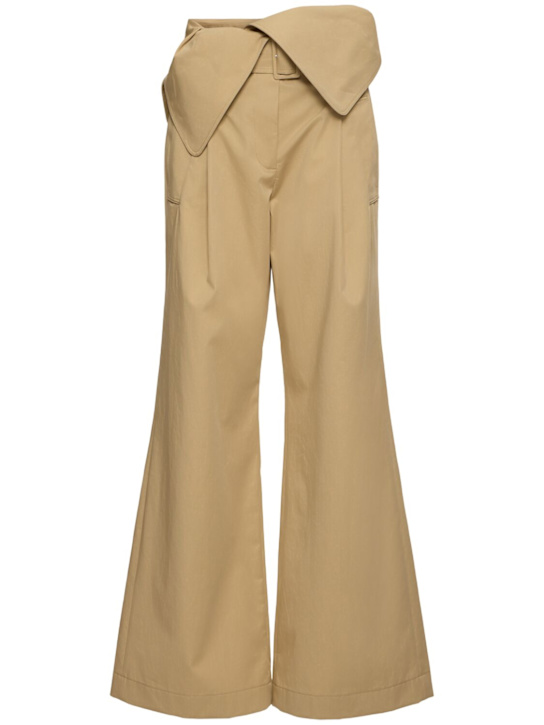 Twill fold-over flared trench pants - Thumbnail 1