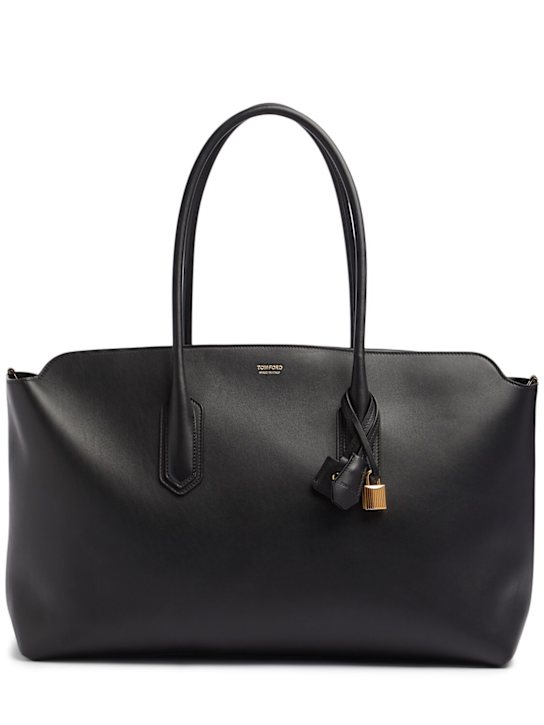 Tom Ford: Logo smooth leather duffle bag - Black - men_0 | Luisa Via Roma