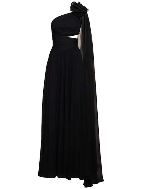 Elie Saab: Vestido largo de chifón de seda - Negro - women_0 | Luisa Via Roma