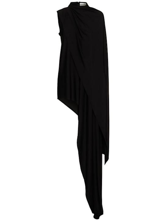 Magda Butrym: Asymmetric draped cape jersey dress - Black - women_0 | Luisa Via Roma