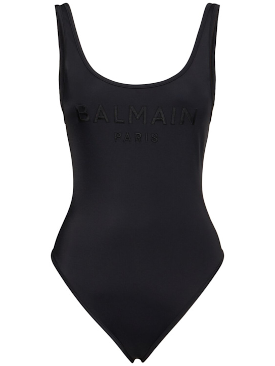 Balmain: Logo Lycra one piece swimsuit - women_0 | Luisa Via Roma