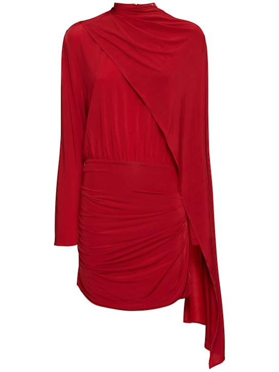 Asymmetric draped cape jersey mini dress - Thumbnail 1