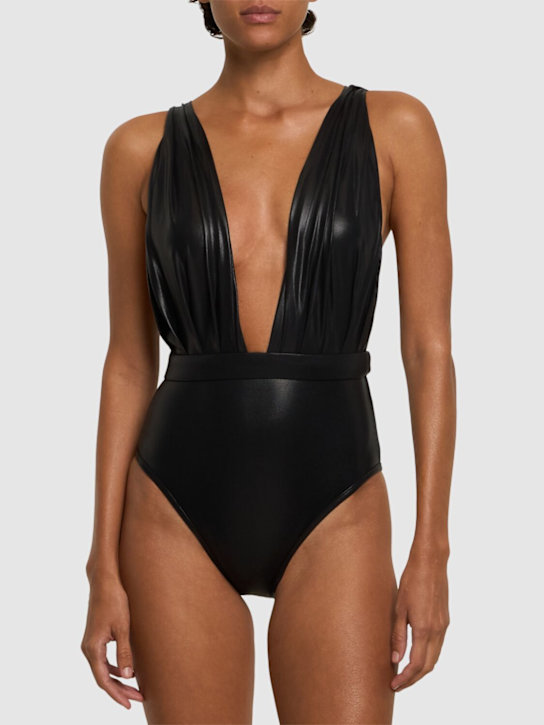 Balmain: Metallized draped one piece swimsuit - women_1 | Luisa Via Roma