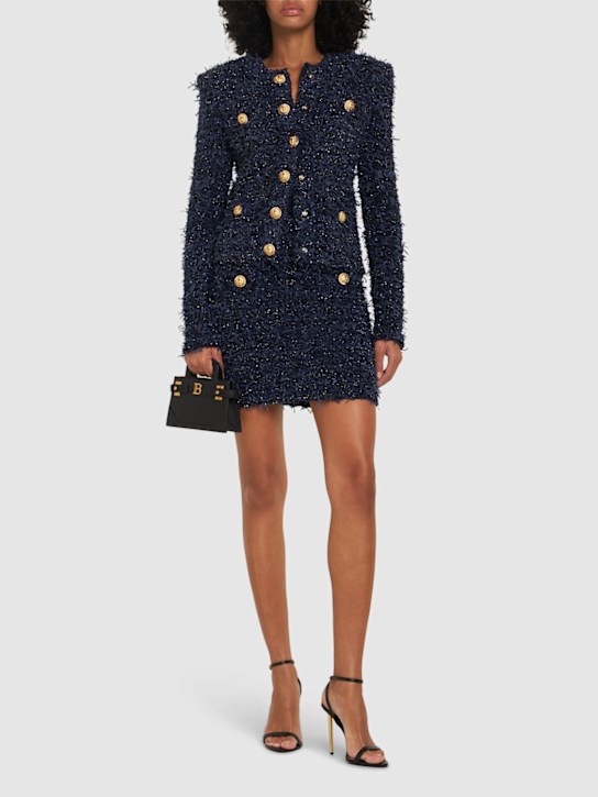 Balmain: Collarless tweed cropped jacket - women_1 | Luisa Via Roma