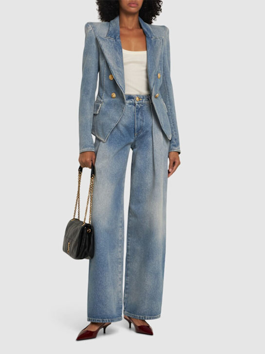 Balmain: High waist pleated denim loose jeans - women_1 | Luisa Via Roma