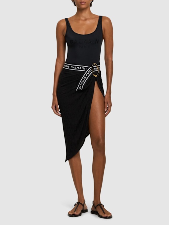 Balmain: Striped jacquard midi sarong w/ belt - women_1 | Luisa Via Roma