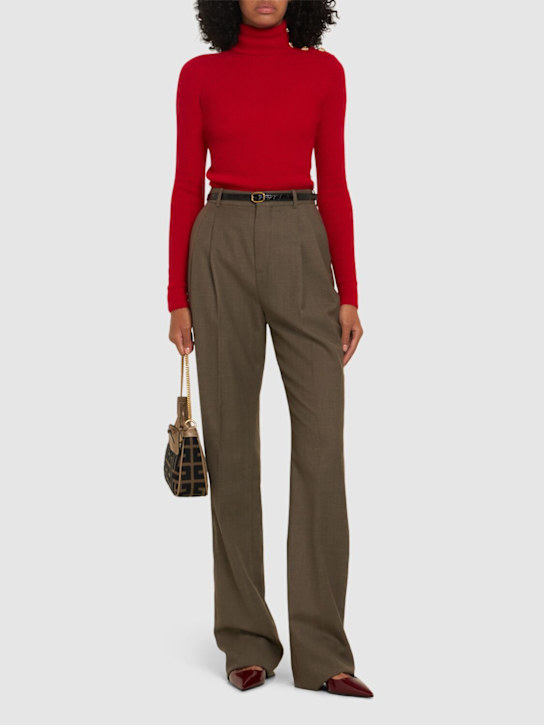 Balmain: Buttoned mohair blend high neck sweater - women_1 | Luisa Via Roma