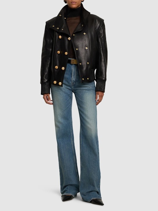 Balmain: Bomberjacke aus Leder mit hohem Kragen - women_1 | Luisa Via Roma