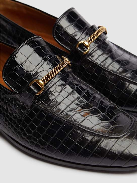 Tom Ford: Croc embossed formal loafers - Black - men_4 | Luisa Via Roma
