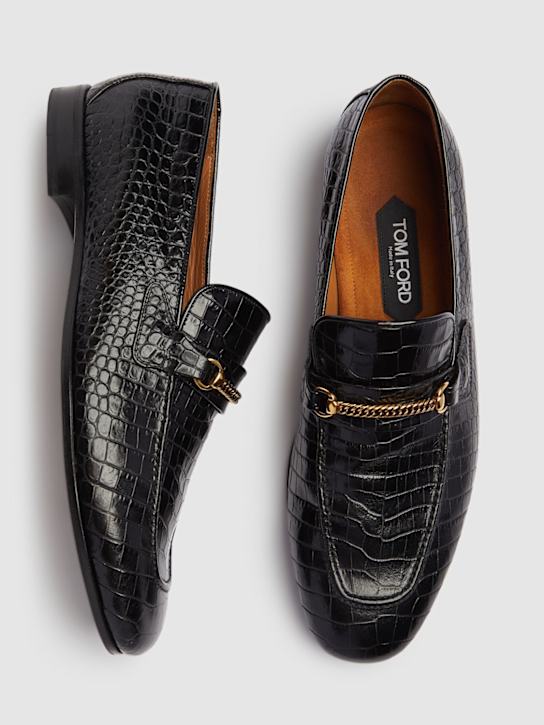 Tom Ford: Croc embossed formal loafers - Black - men_2 | Luisa Via Roma