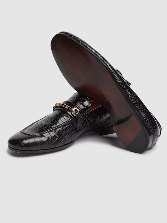 Tom Ford: Croc embossed formal loafers - Black - men_3 | Luisa Via Roma