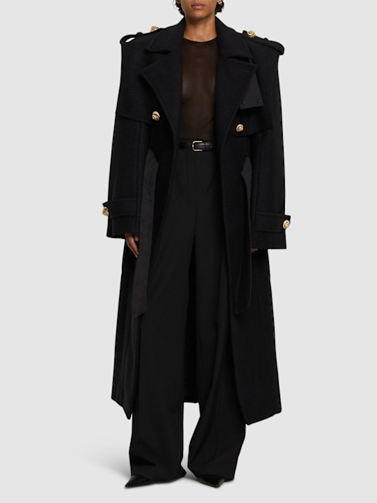 Balmain: Tailored boiled wool blend trench coat - women_1 | Luisa Via Roma