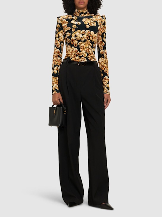 Balmain: Printed high neck velvet top - women_1 | Luisa Via Roma