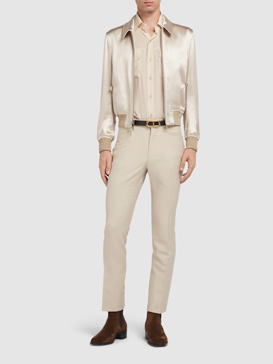 Tom Ford: Giacca reversibile in raso di seta - Champagne - men_1 | Luisa Via Roma
