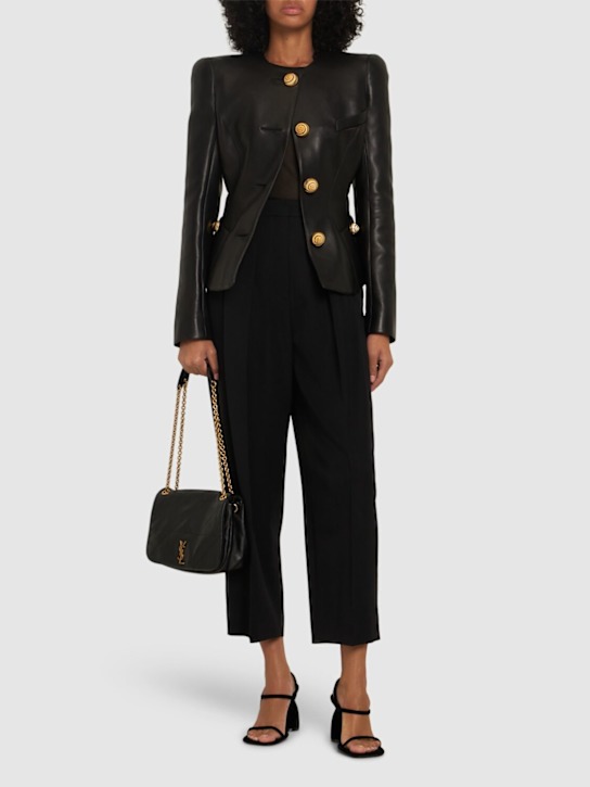 Balmain: Pleated grain de poudre wide pants - women_1 | Luisa Via Roma