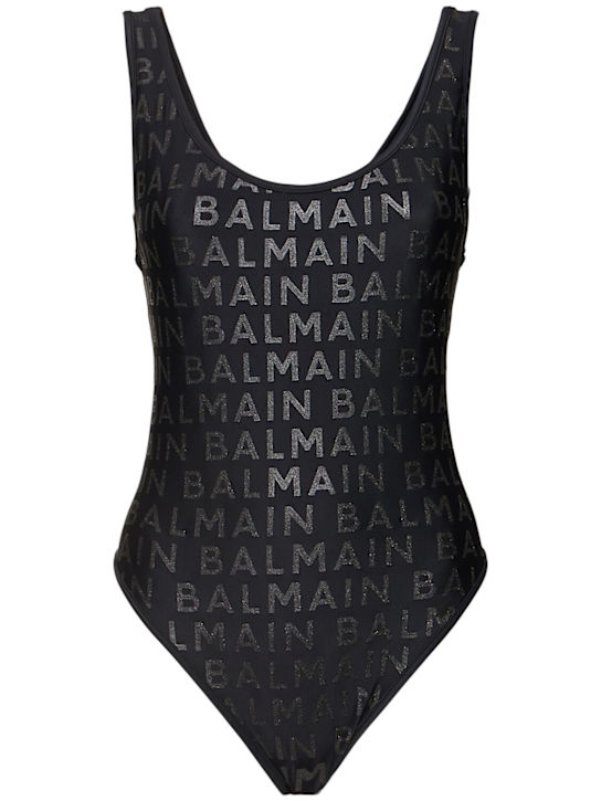 Balmain: Logo printed Lycra one piece swimsuit - women_0 | Luisa Via Roma