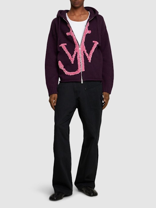 JW Anderson: Anchor logo wool zip-up hoodie - men_1 | Luisa Via Roma