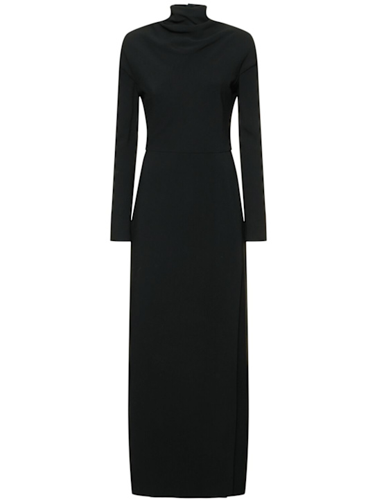 Versace: Draped viscose blend cady long dress - Black - women_0 | Luisa Via Roma