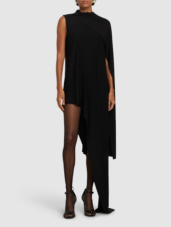 Magda Butrym: Asymmetric draped cape jersey dress - Black - women_1 | Luisa Via Roma