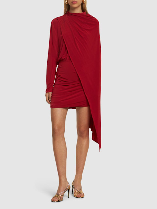 Asymmetric draped cape jersey mini dress - Thumbnail 2