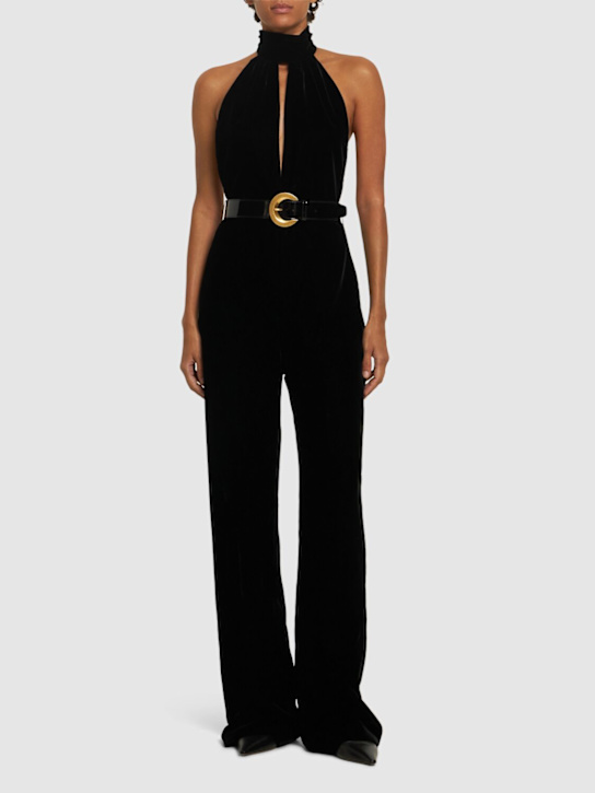 Stretch velvet jumpsuit - Thumbnail 2