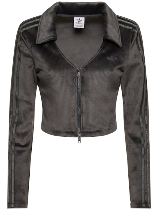 adidas Originals: Cropped velour track top - women_0 | Luisa Via Roma