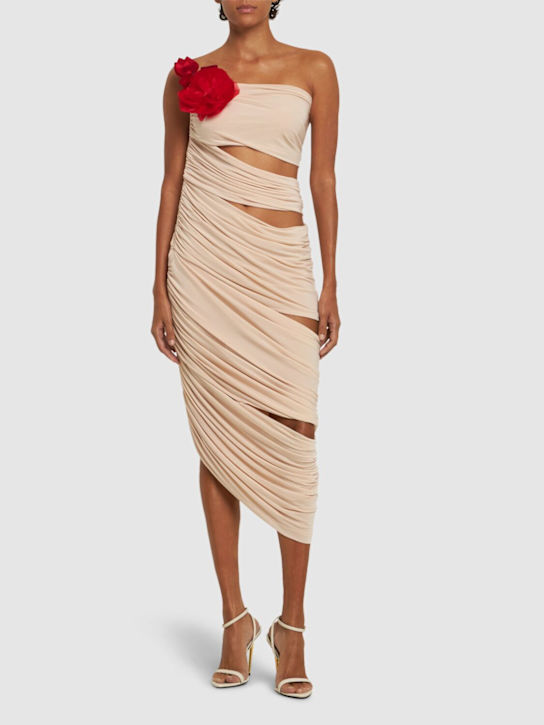 Draped jersey one shoulder midi dress - Thumbnail 2
