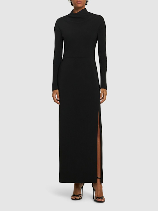 Versace: Draped viscose blend cady long dress - Black - women_1 | Luisa Via Roma