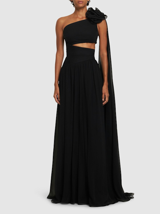 Elie Saab: Vestido largo de chifón de seda - Negro - women_1 | Luisa Via Roma