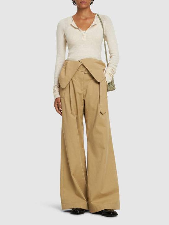 Twill fold-over flared trench pants - Thumbnail 2