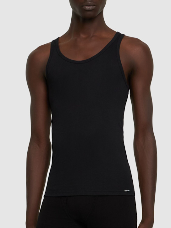 Tom Ford: Cotton & modal rib tank top - Black - men_1 | Luisa Via Roma