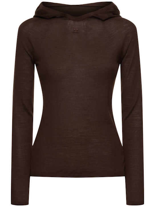 Courrèges: 2nd skin hooded wool knit sweater - women_0 | Luisa Via Roma